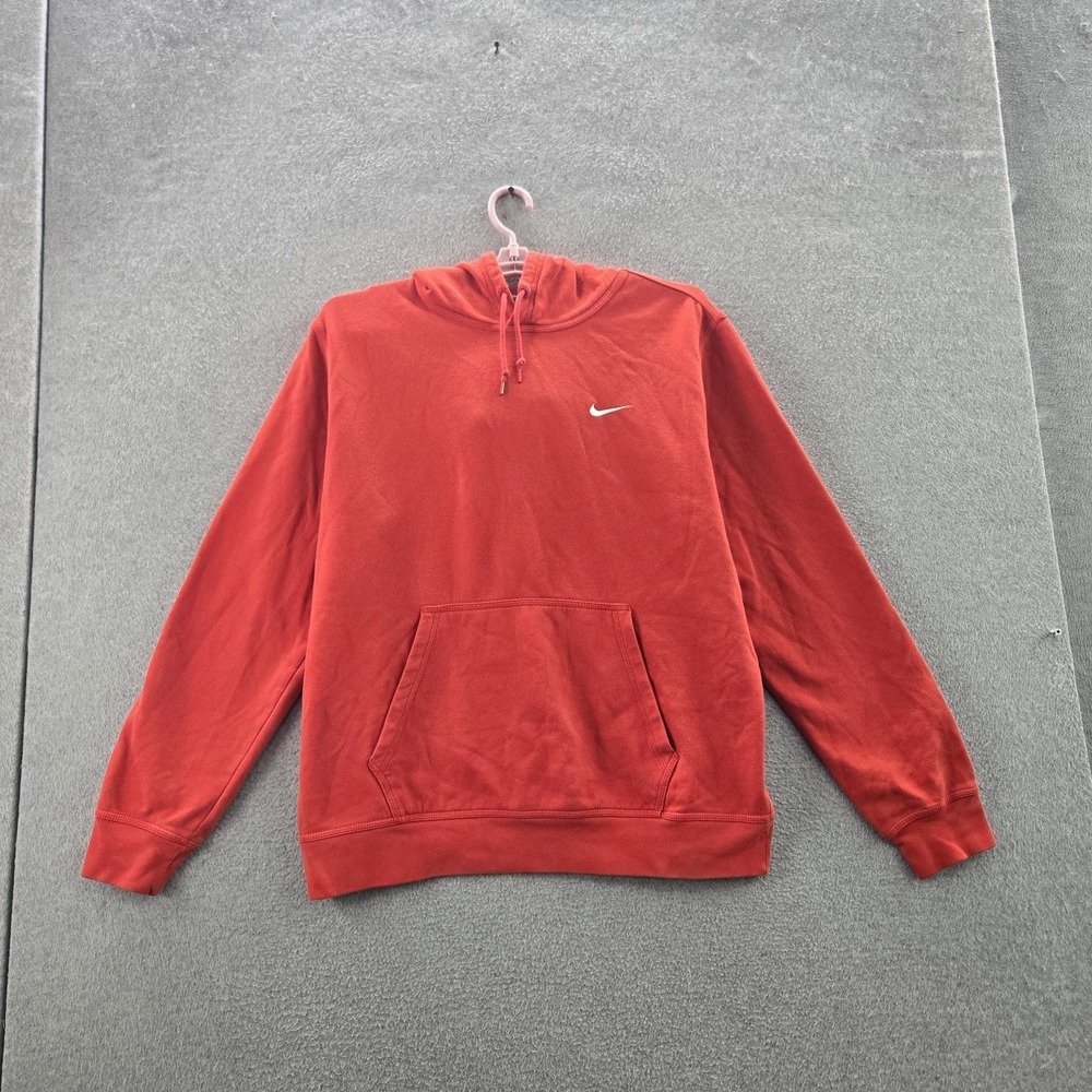 Nike Men Hoodie XL Red Fleece Mini Swoosh Logo Embroidered Long Sleeve
